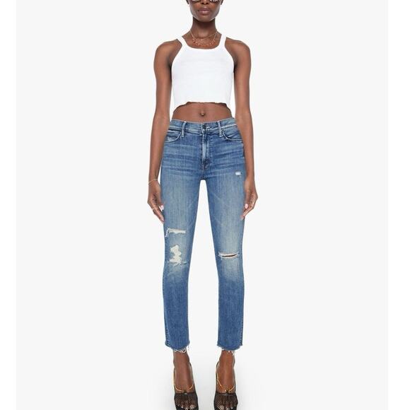 Mother Sz 28 Jeans The Mid Rise Dazzler Ankle Fray Weekend Warrior Women Stretch - Picture 1 of 16